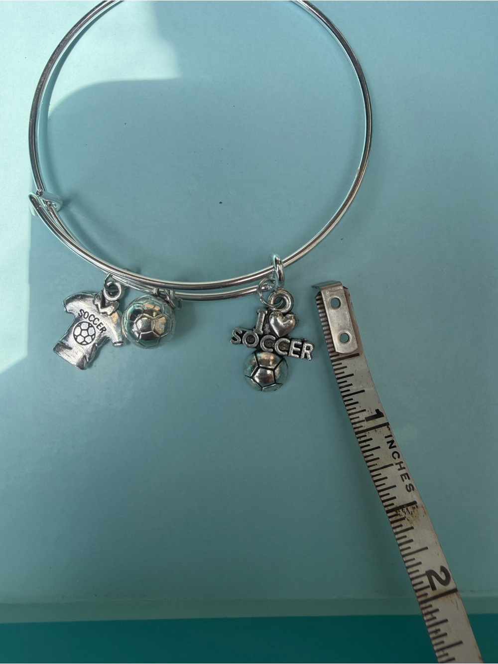 Handcrafted Soccer Charm Bangle Bracelet Silver-tone for Girls - Picture 4 of 6